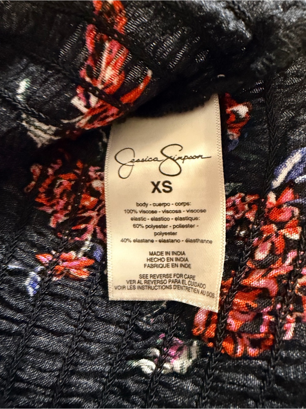 Jessica Simpson Black Floral Smocked Long-Sleeve Blouse - Picture 6 of 8
